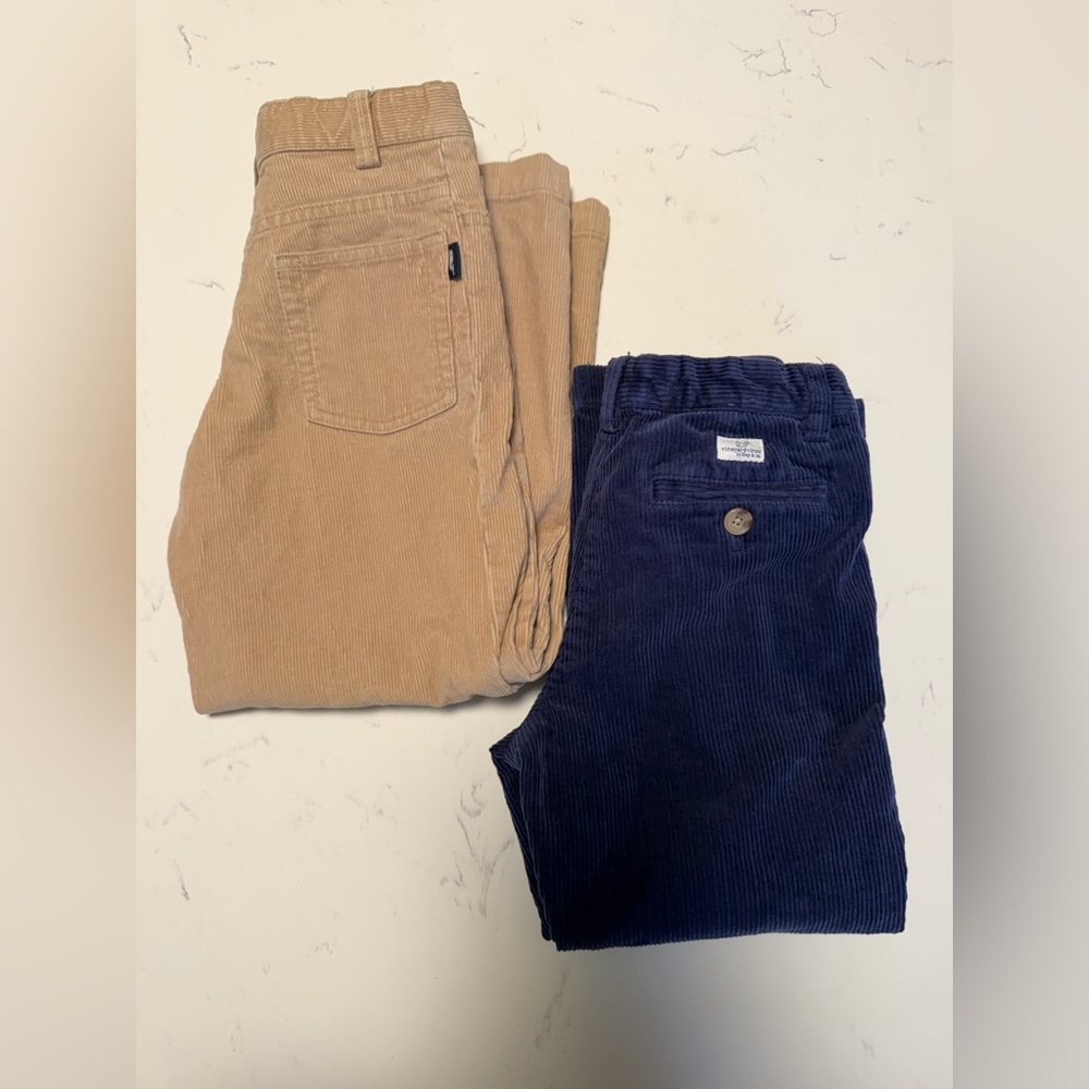 Vineyard Vines boys Lot of 2 courdary pants adjustable waist size 6 navy/tan